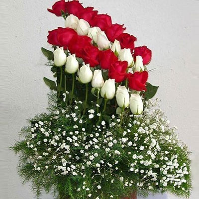 "Flower Basket with Red and White Roses - Click here to View more details about this Product